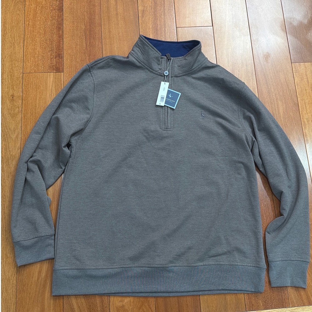 NWT Tailorbyrd Mens Quarter Zip Pullover Sweater Brown‎ Navy Flamingo Logo XL